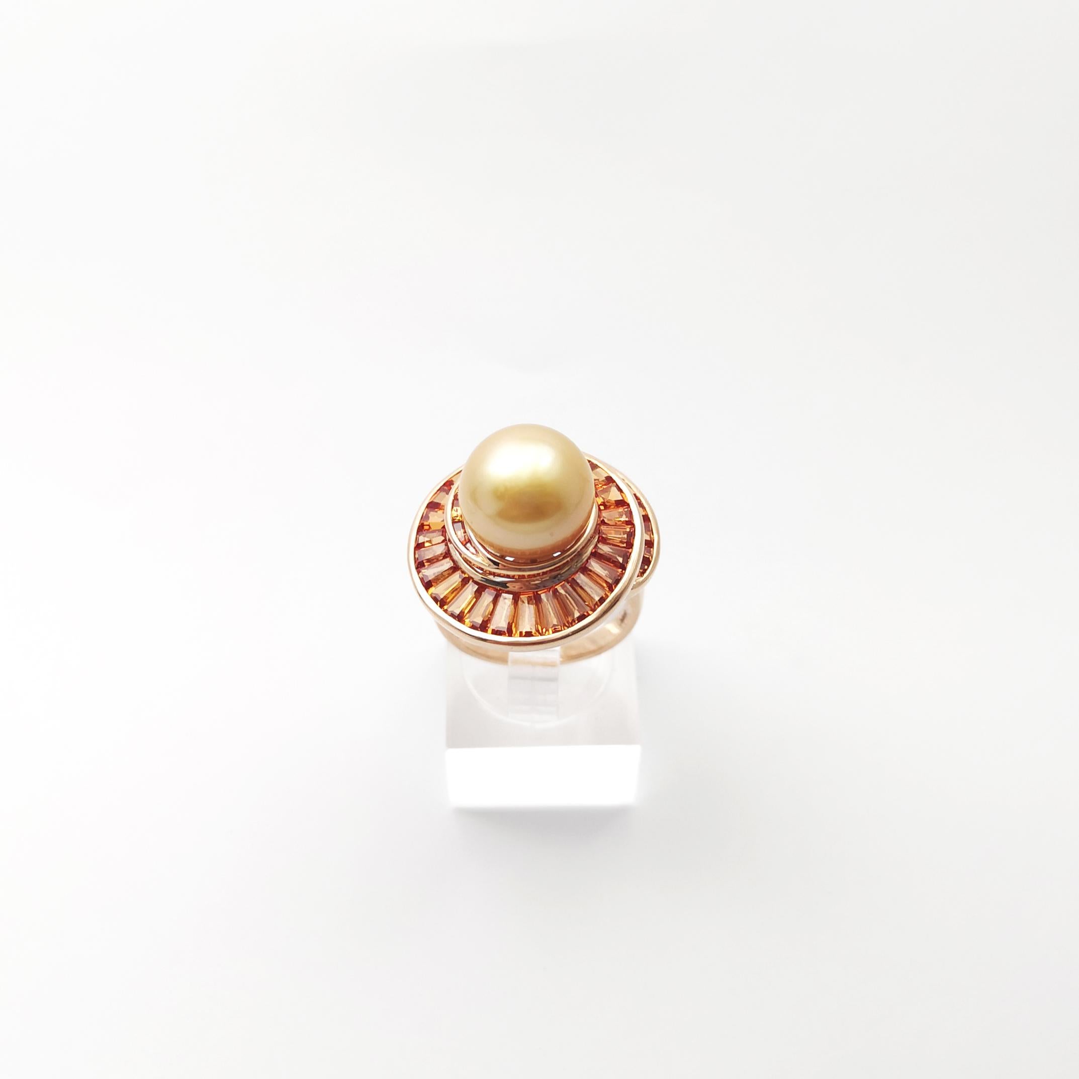 Anello con perle dei mari del sud e zaffiri arancioni con montatura in oro rosa 18 carati in vendita 3