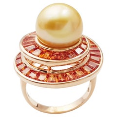 South Sea Pearl and Orange Sapphire Ring set in 18K Rose Gold Settings