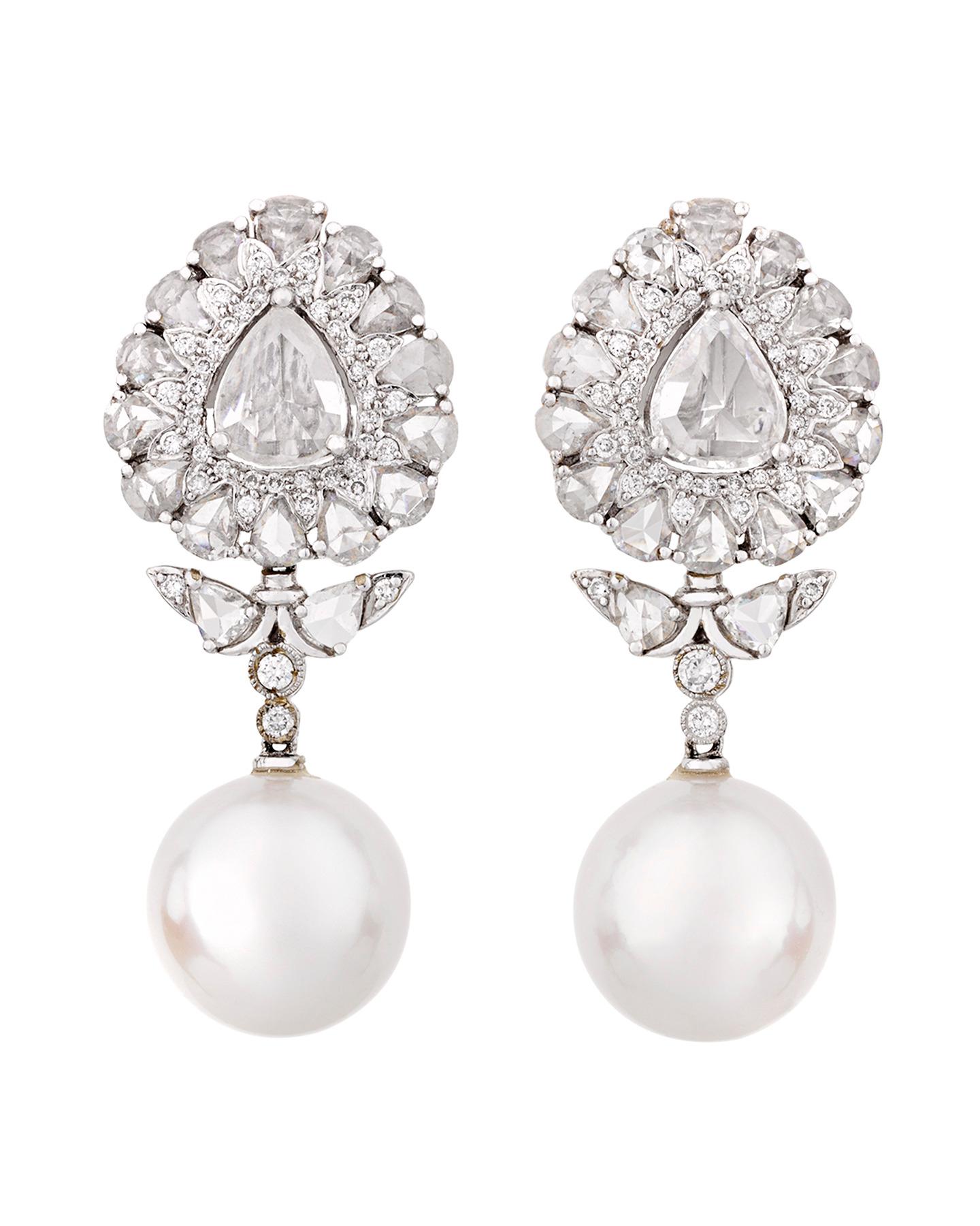 Contemporary South Sea Pearl and Rose-Cut Diamond Earrings