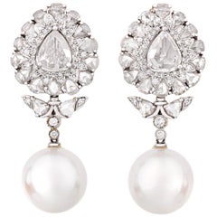 South Sea Pearl and Rose-Cut Diamond Earrings