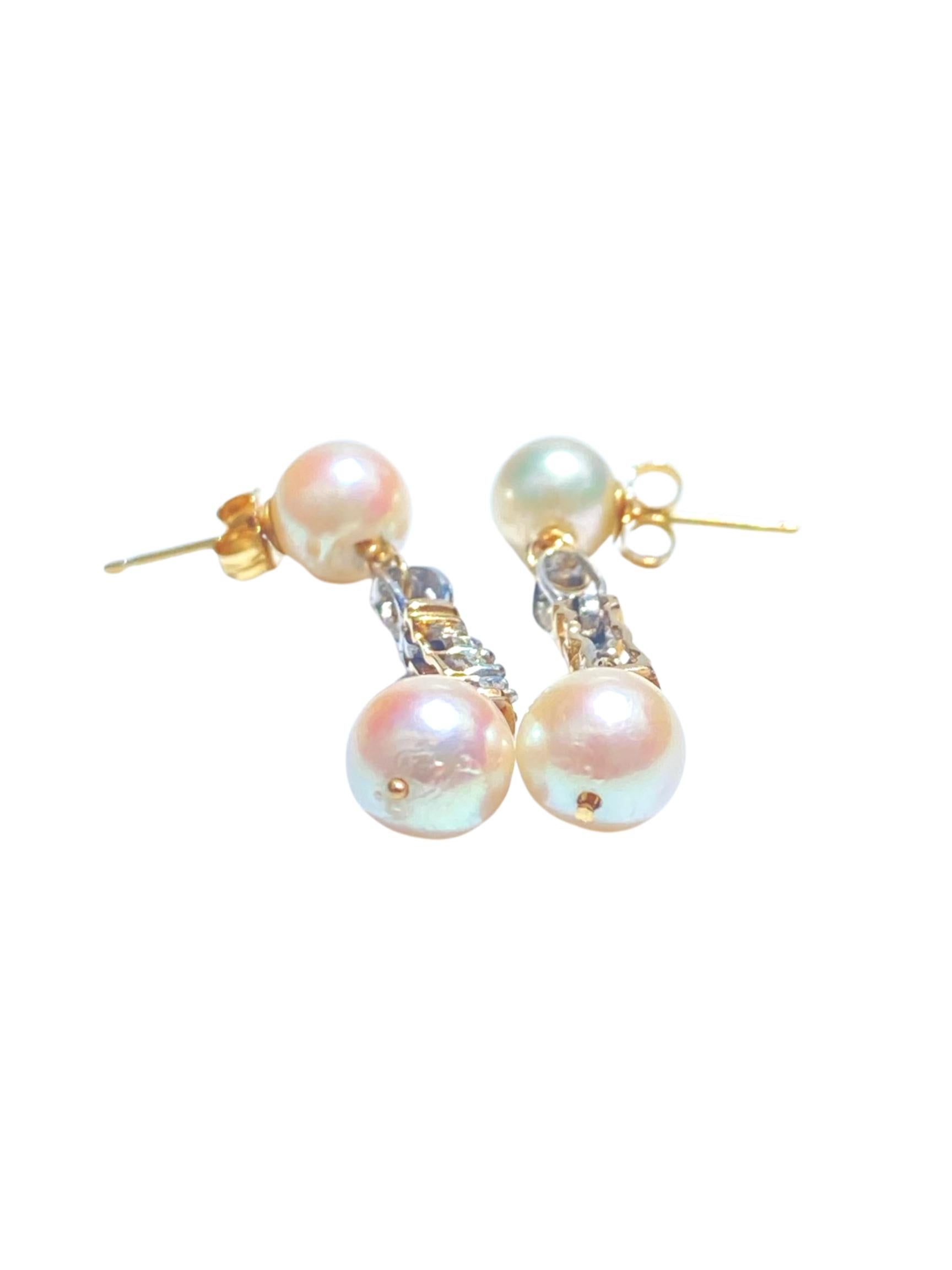 South Sea Pearl and Round-Cut Diamond 14K White/Yellow Gold Drop Earrings In Good Condition For Sale In Miami, FL