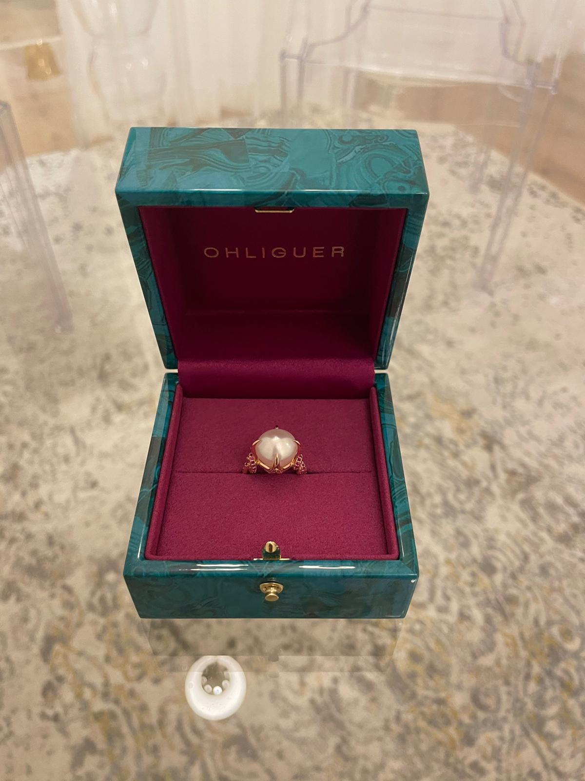 For Sale:  South Sea Pearl and Ruby Ring in 18ct Rose Gold 18