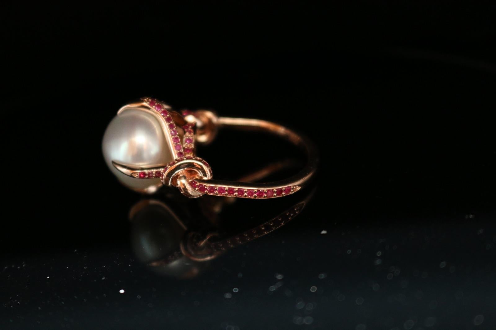 For Sale:  South Sea Pearl and Ruby Ring in 18ct Rose Gold 12