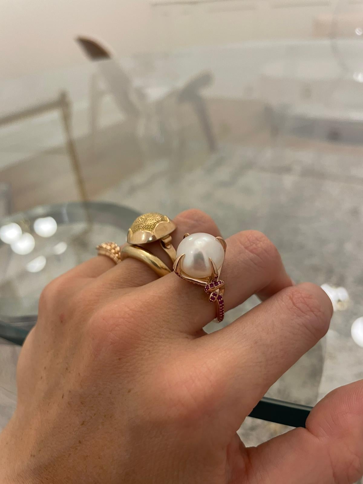 For Sale:  South Sea Pearl and Ruby Ring in 18ct Rose Gold 20