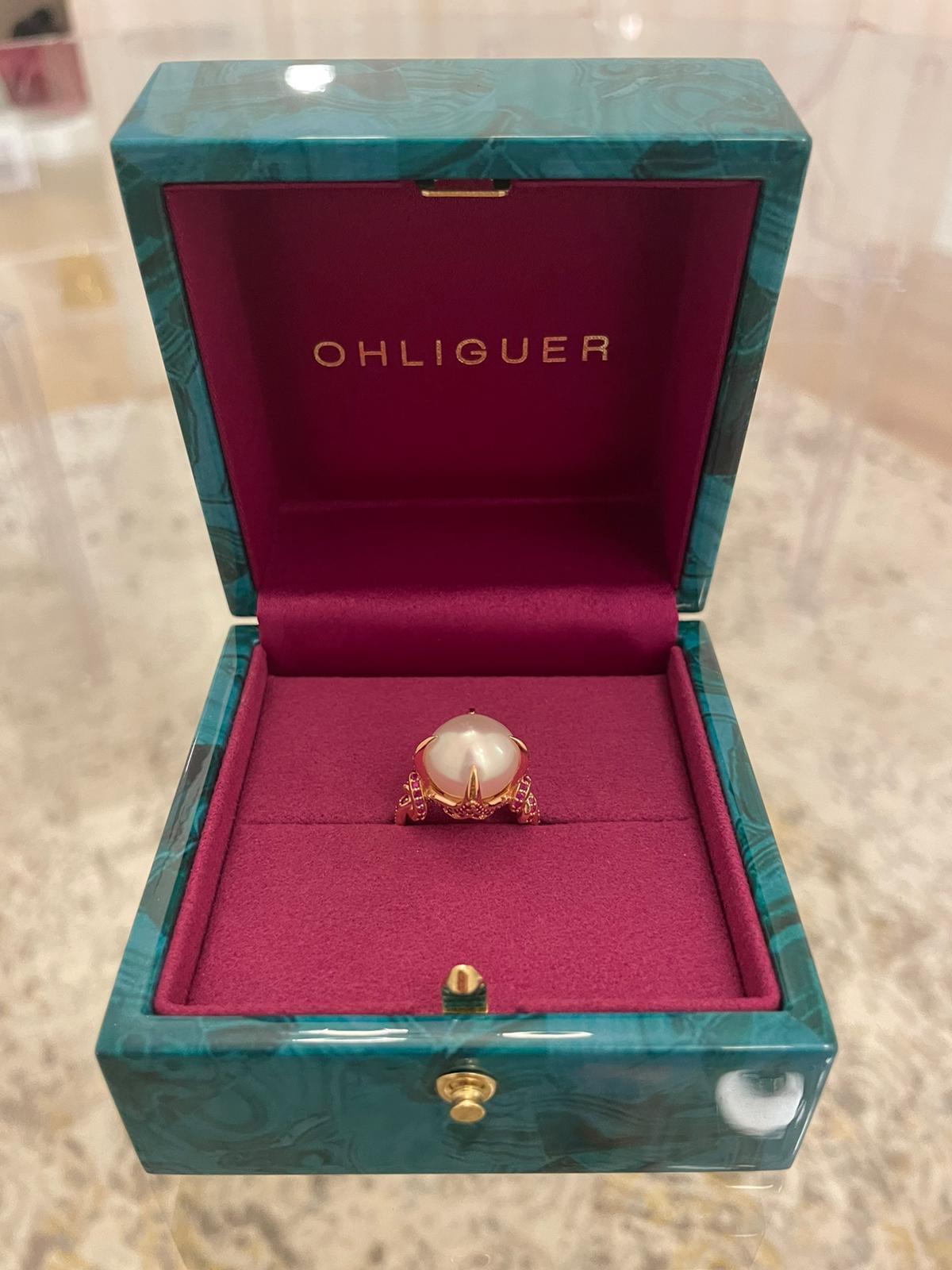 For Sale:  South Sea Pearl and Ruby Ring in 18ct Rose Gold 6