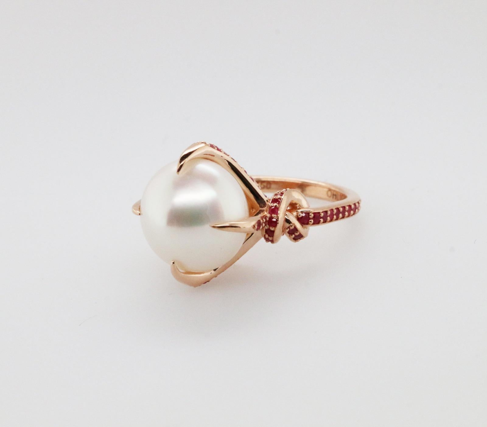 For Sale:  South Sea Pearl and Ruby Ring in 18ct Rose Gold 2