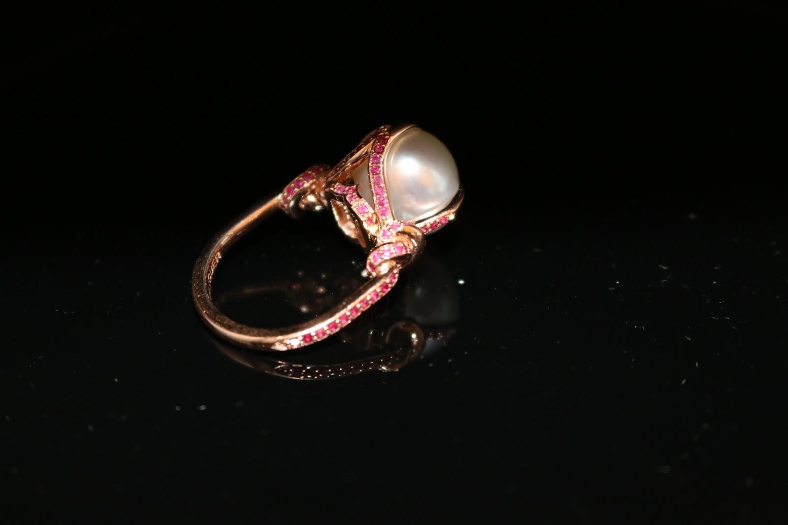 For Sale:  South Sea Pearl and Ruby Ring in 18ct Rose Gold 4