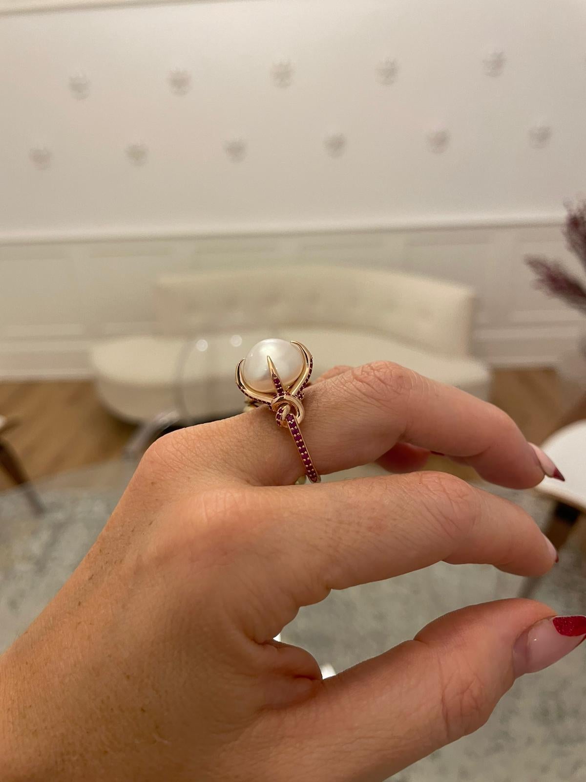 For Sale:  South Sea Pearl and Ruby Ring in 18ct Rose Gold 10