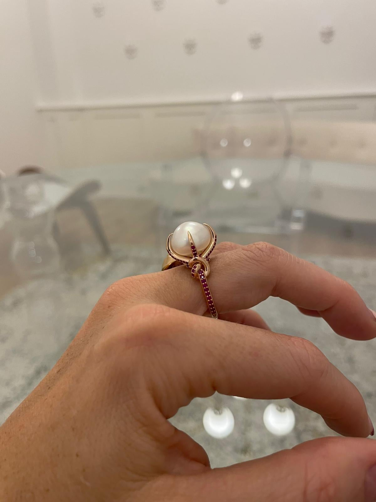 For Sale:  South Sea Pearl and Ruby Ring in 18ct Rose Gold 14