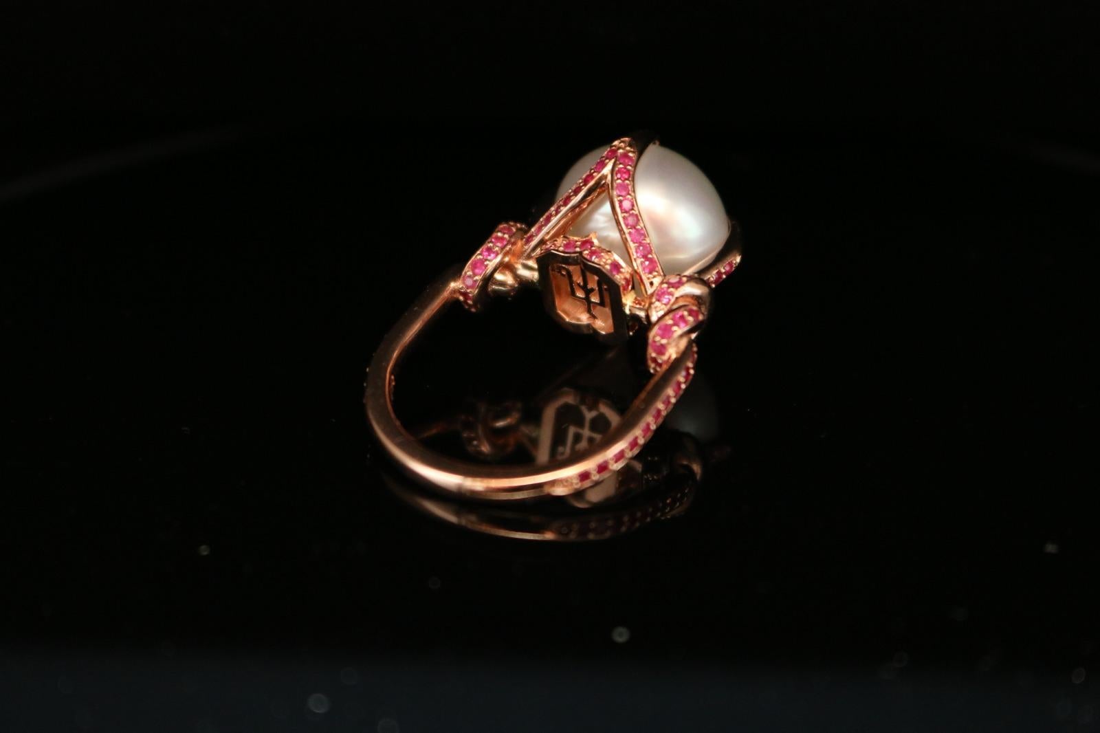 For Sale:  South Sea Pearl and Ruby Ring in 18ct Rose Gold 8