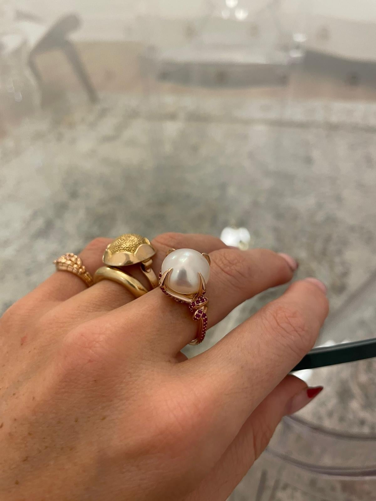 For Sale:  South Sea Pearl and Ruby Ring in 18ct Rose Gold 16