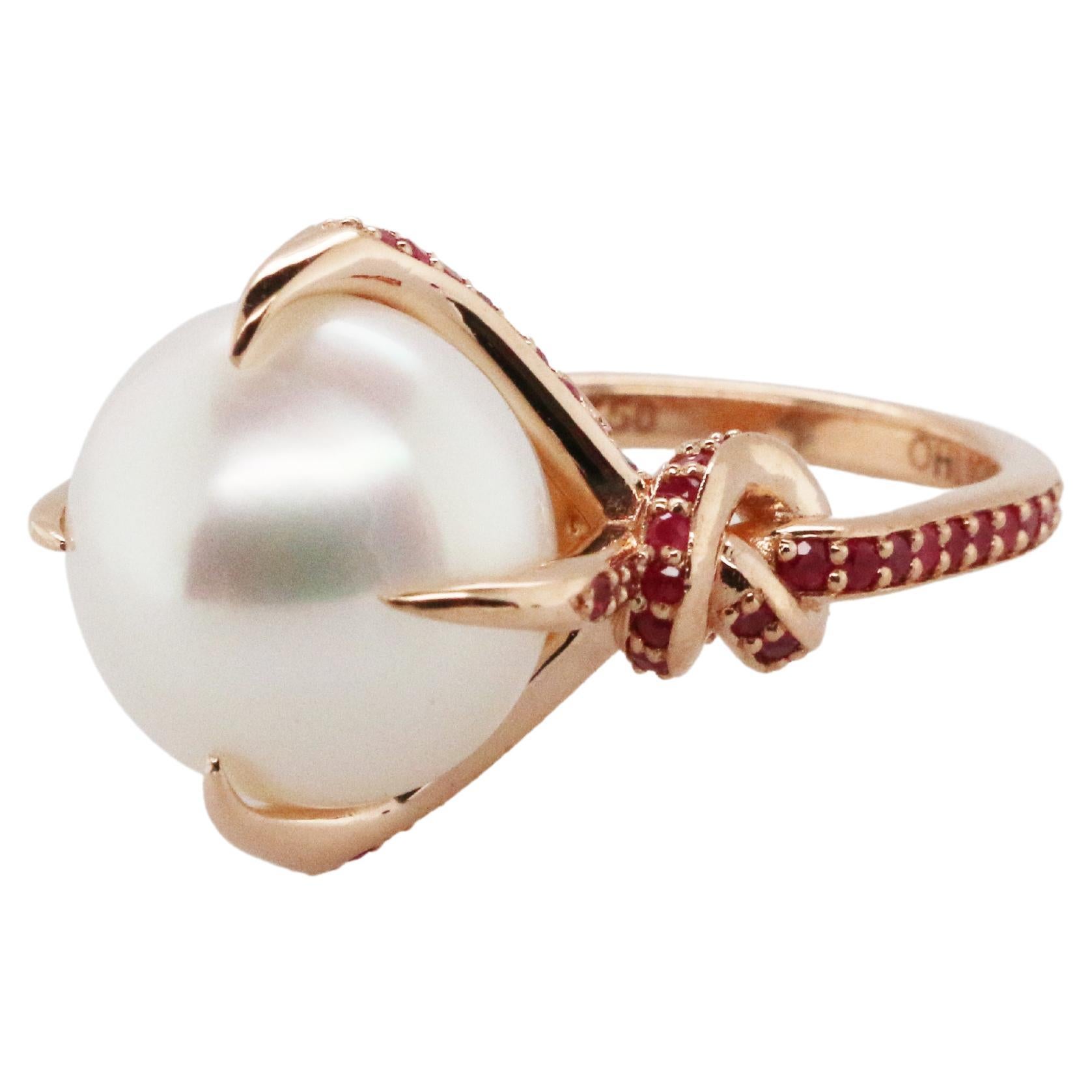 For Sale:  South Sea Pearl and Ruby Ring in 18ct Rose Gold