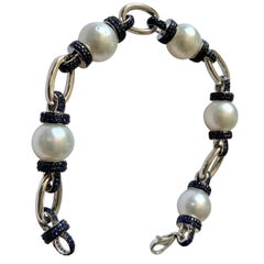 South Sea Pearl and Sapphire White Gold Bracelet