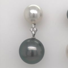 South Sea Pearl and Tahitian Diamond Earrings 0.32 Carats 18 Karat