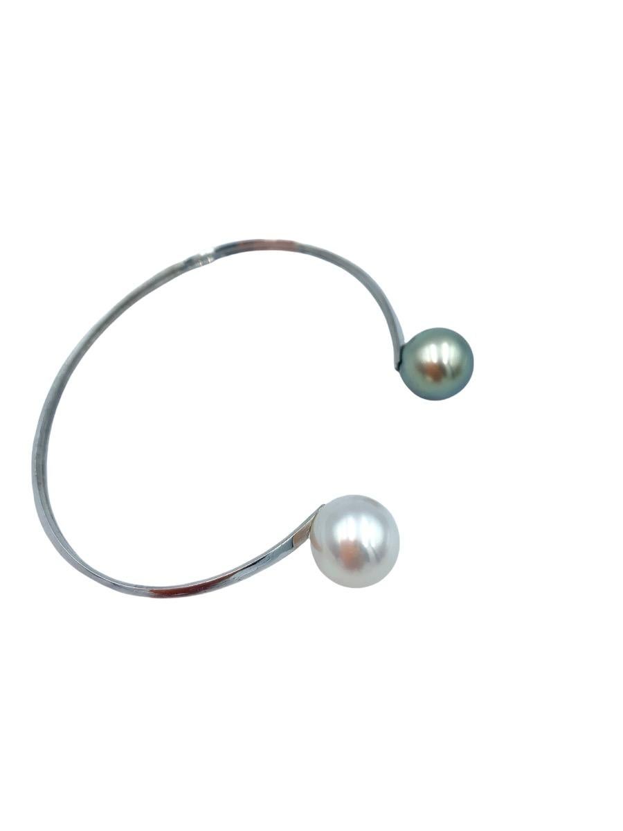 Bead South Sea Pearl and Tahitian Pearl White Gold Cuff For Sale
