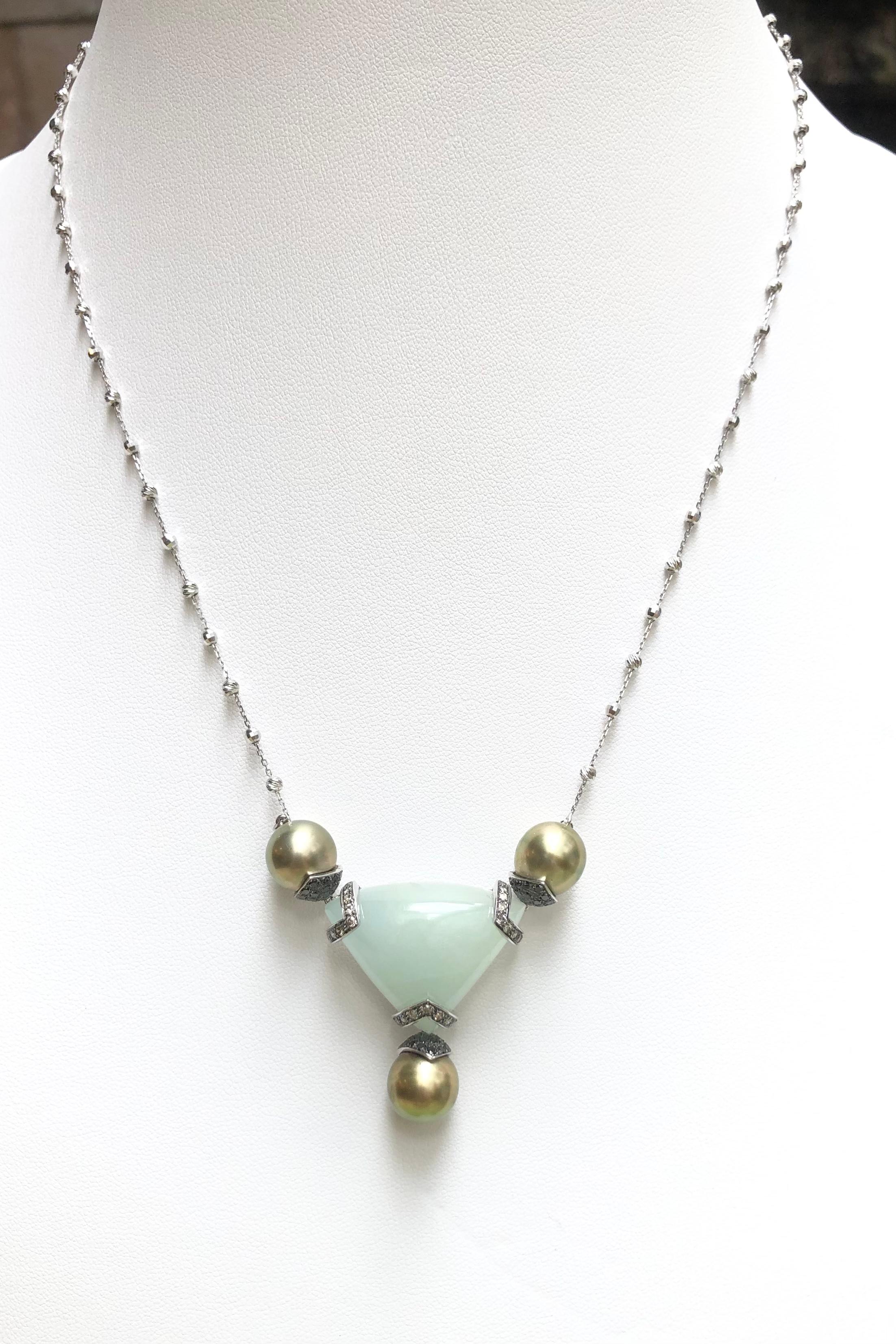 South Sea Pearl, Aquamarine, Black Diamond Necklace Set in 18 Karat White Gold In New Condition For Sale In Bangkok, TH