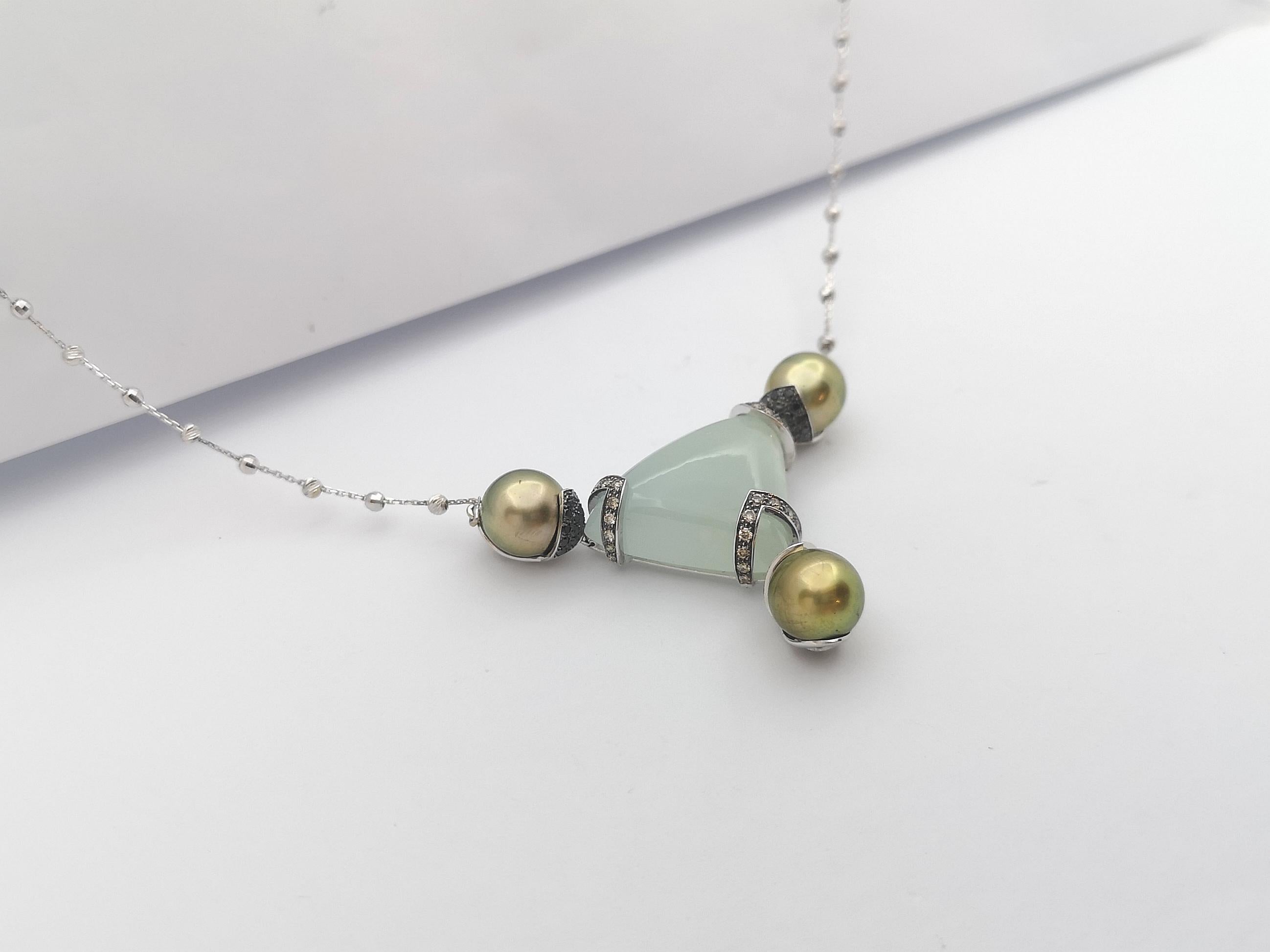 Collana con perle dei mari del sud, acquamarina e diamanti neri in oro bianco 18 carati in vendita 1