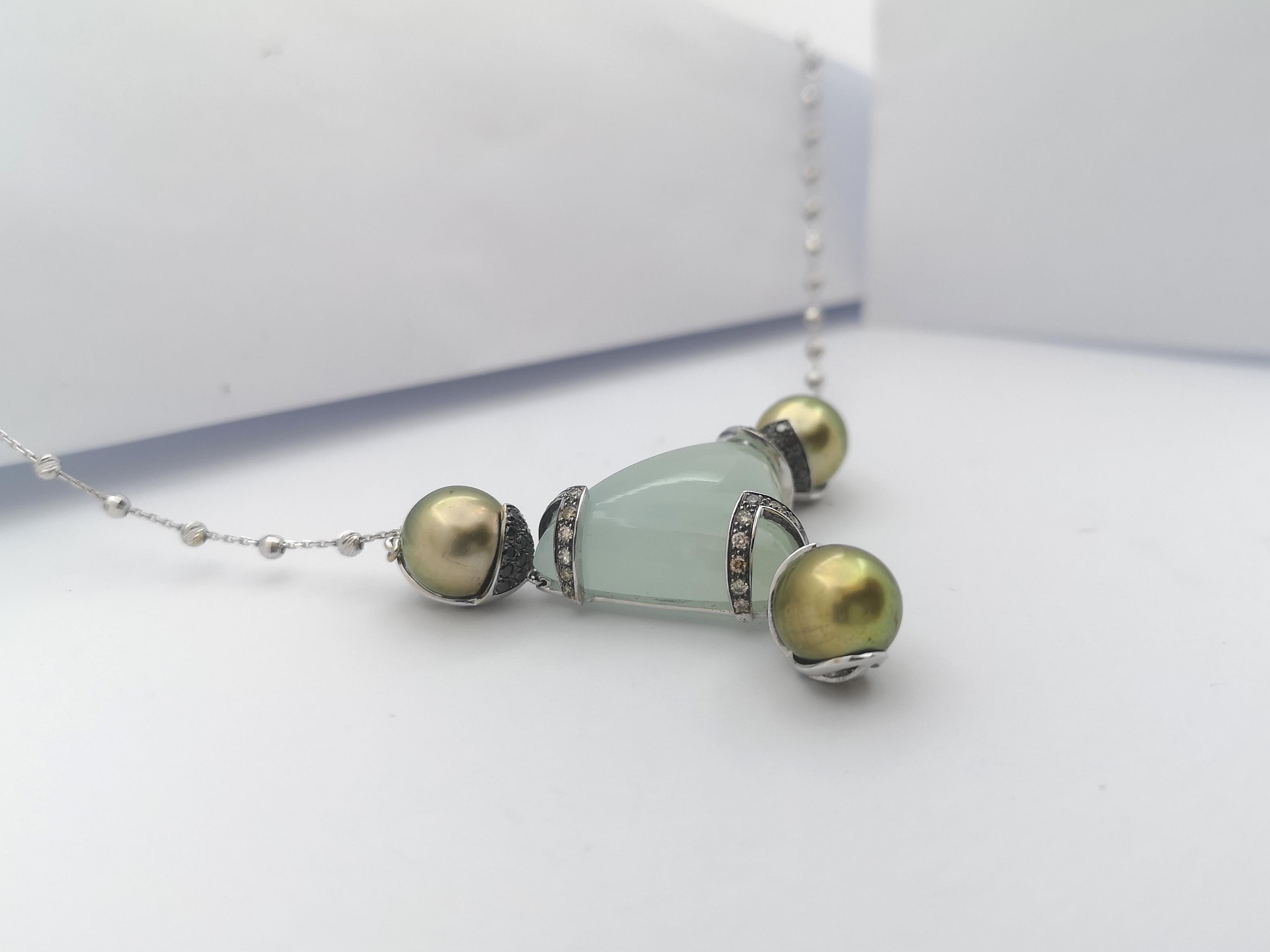 Collana con perle dei mari del sud, acquamarina e diamanti neri in oro bianco 18 carati in vendita 2