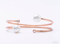 South Sea Pearl Bangle Bracelet 0.12 Carat 18 Karat Rose Gold