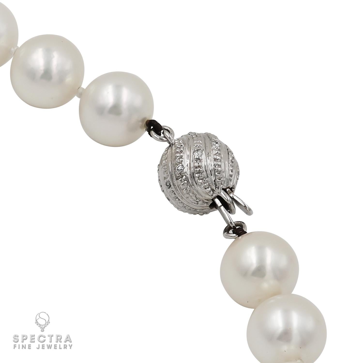 This exquisite South Sea Pearl Bead Necklace is crafted with attention to detail, boasting 45 lustrous pearls. Each pearl measures 9mm in diameter, showcasing the luxurious beauty of South Sea pearls.

Secured with a sophisticated 14k white gold