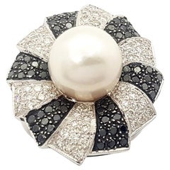 South Sea Pearl, Black Diamond and Diamond Ring set in 18K White Gold Settings