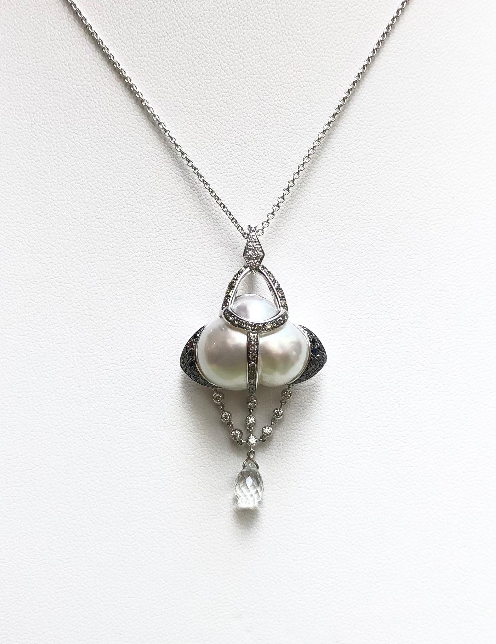 South Sea Pearl, Black Diamond 0.52 carat, Diamond 0.22 carat Pendant set in 18 Karat White Gold Settings
(chain not included)

Width: 2.7 cm 
Length: 4.9 cm
Total Weight: 11.98 grams

