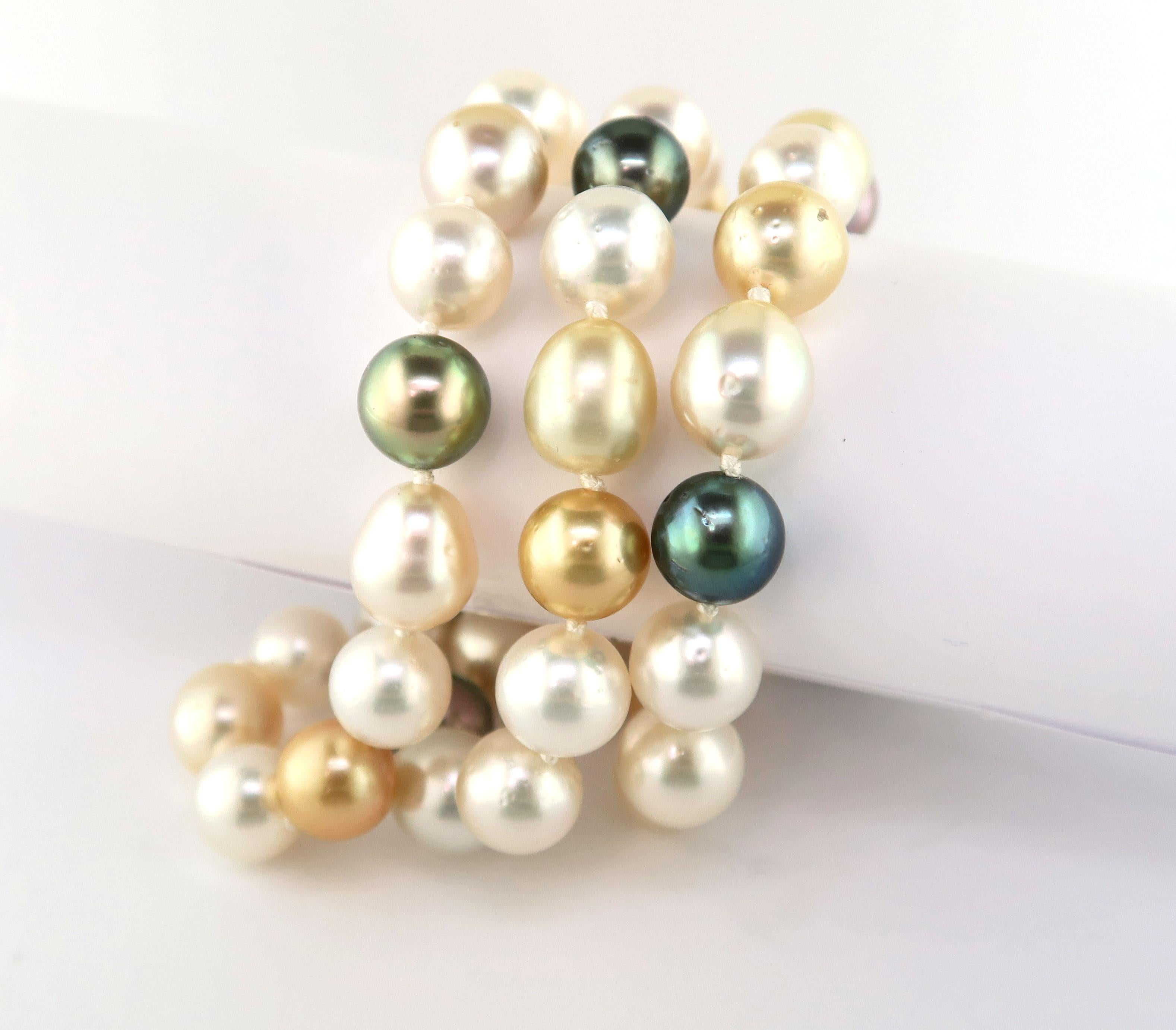 Baroque South Sea Pearl Bracelet, Accented with 0.77ct. White Diamonds Set in 18KW/RG For Sale