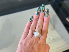 South Sea Pearl Brilliant and Baguette Diamond Halo Ballerina Ring 14k Gold