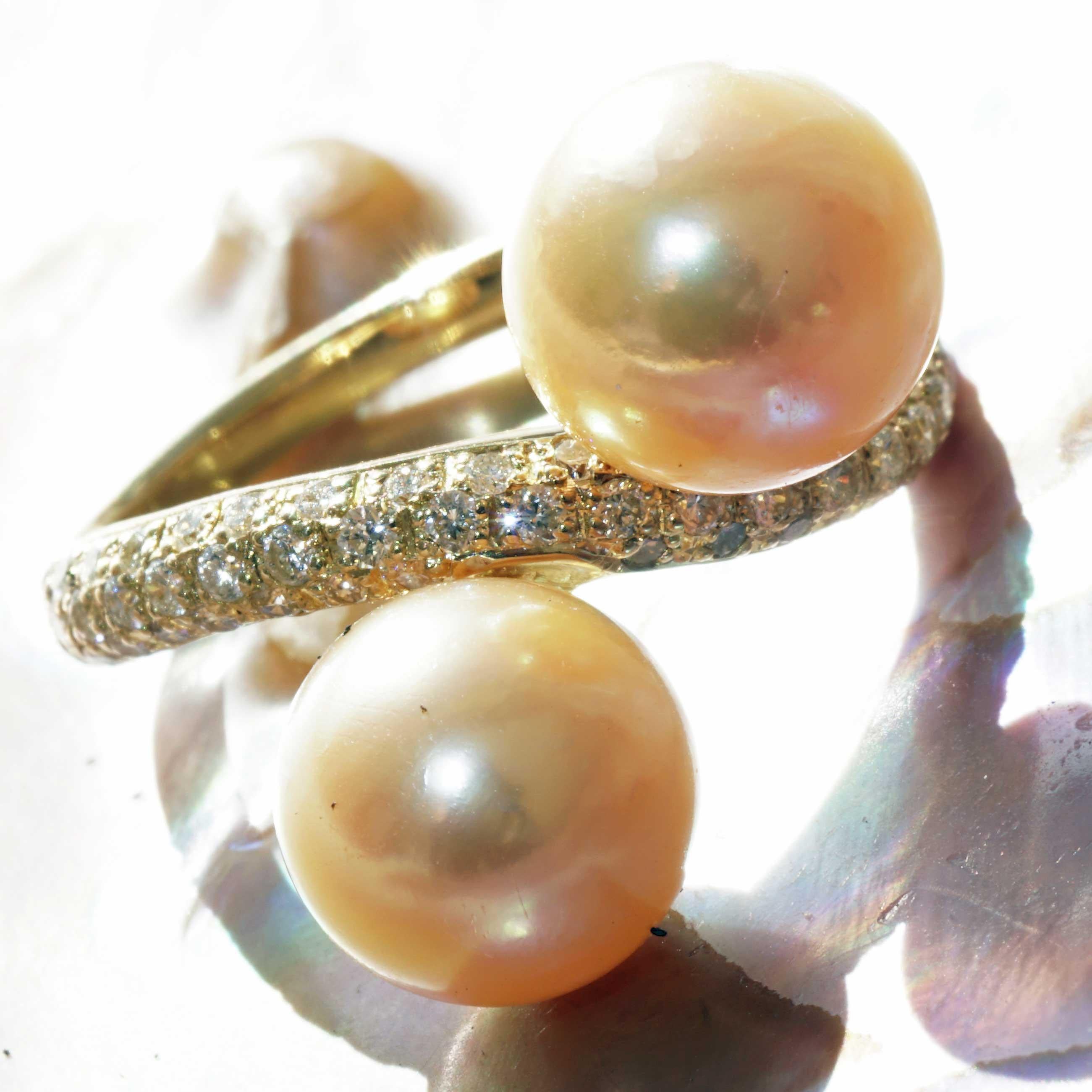South Sea Pearl Brilliant Ring 18 kt Yellow Gold 0.51 ct W / VS-SI very elegant For Sale 7