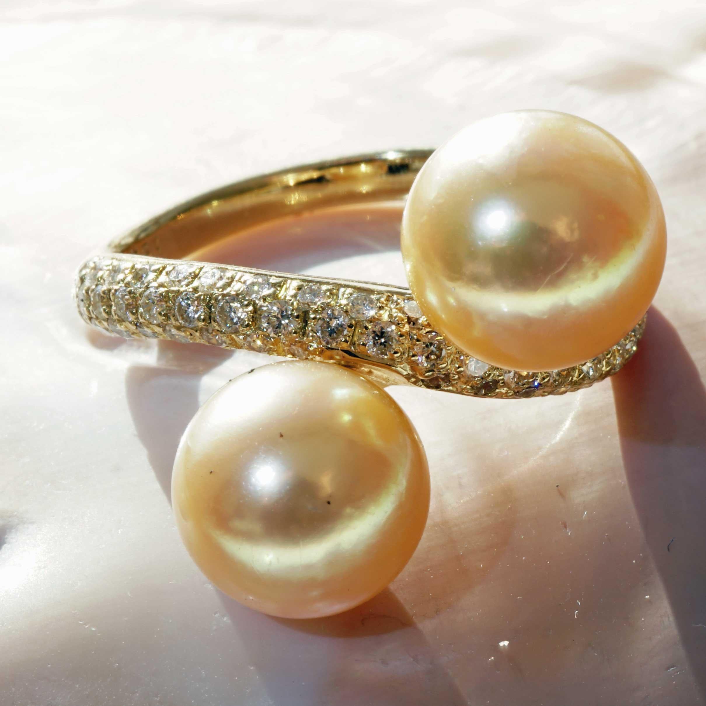 South Sea Pearl Brilliant Ring 18 kt Yellow Gold 0.51 ct W / VS-SI very elegant For Sale 8