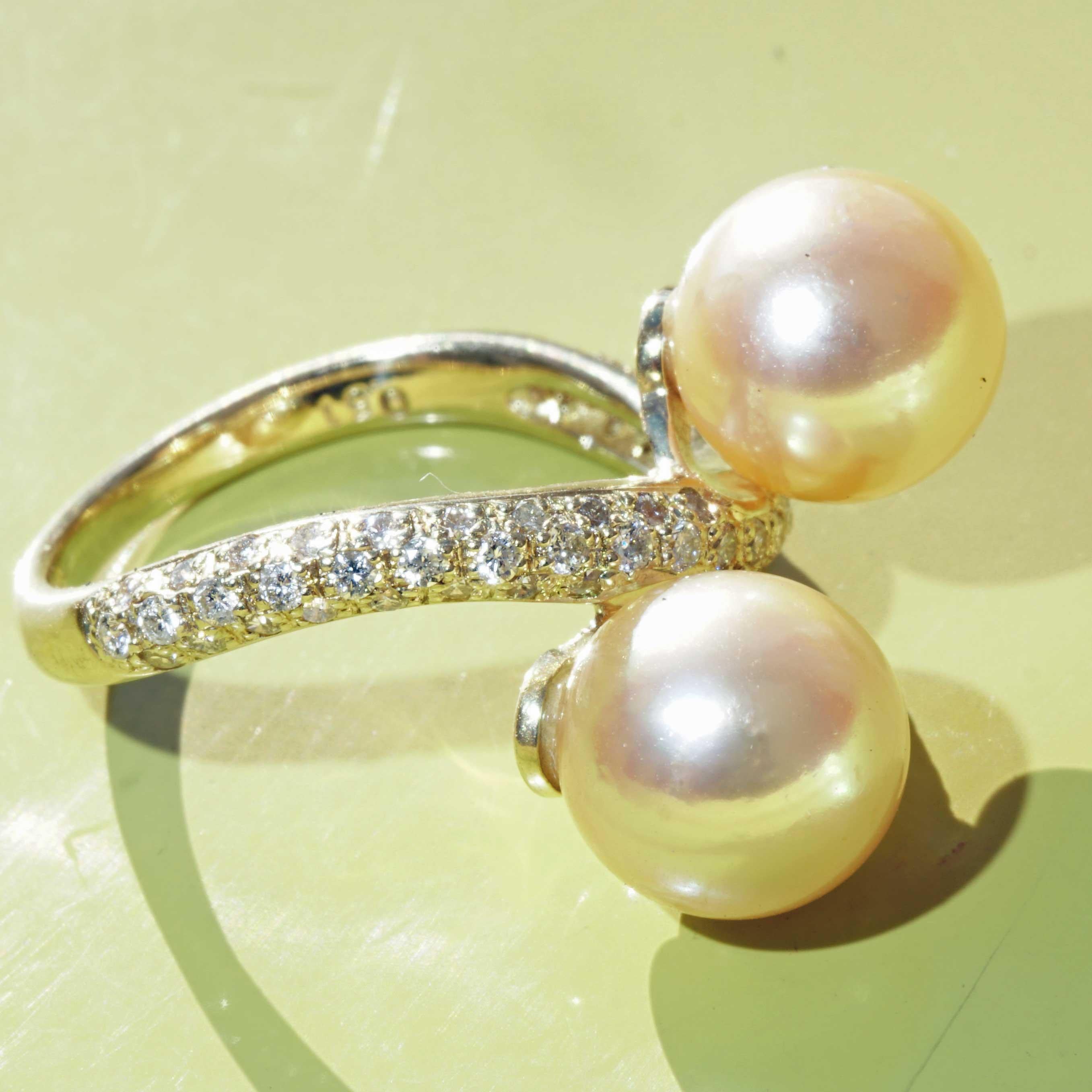 South Sea Pearl Brilliant Ring 18 kt Yellow Gold 0.51 ct W / VS-SI very elegant For Sale 10
