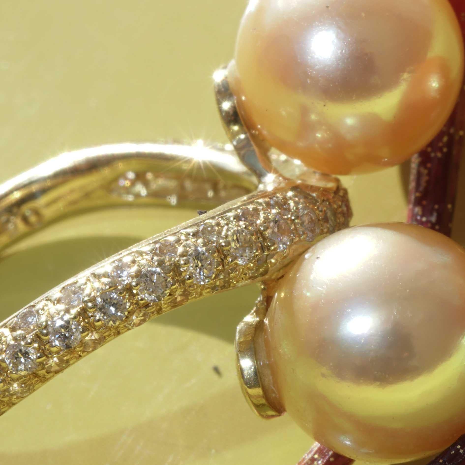 South Sea Pearl Brilliant Ring 18 kt Yellow Gold 0.51 ct W / VS-SI very elegant For Sale 11