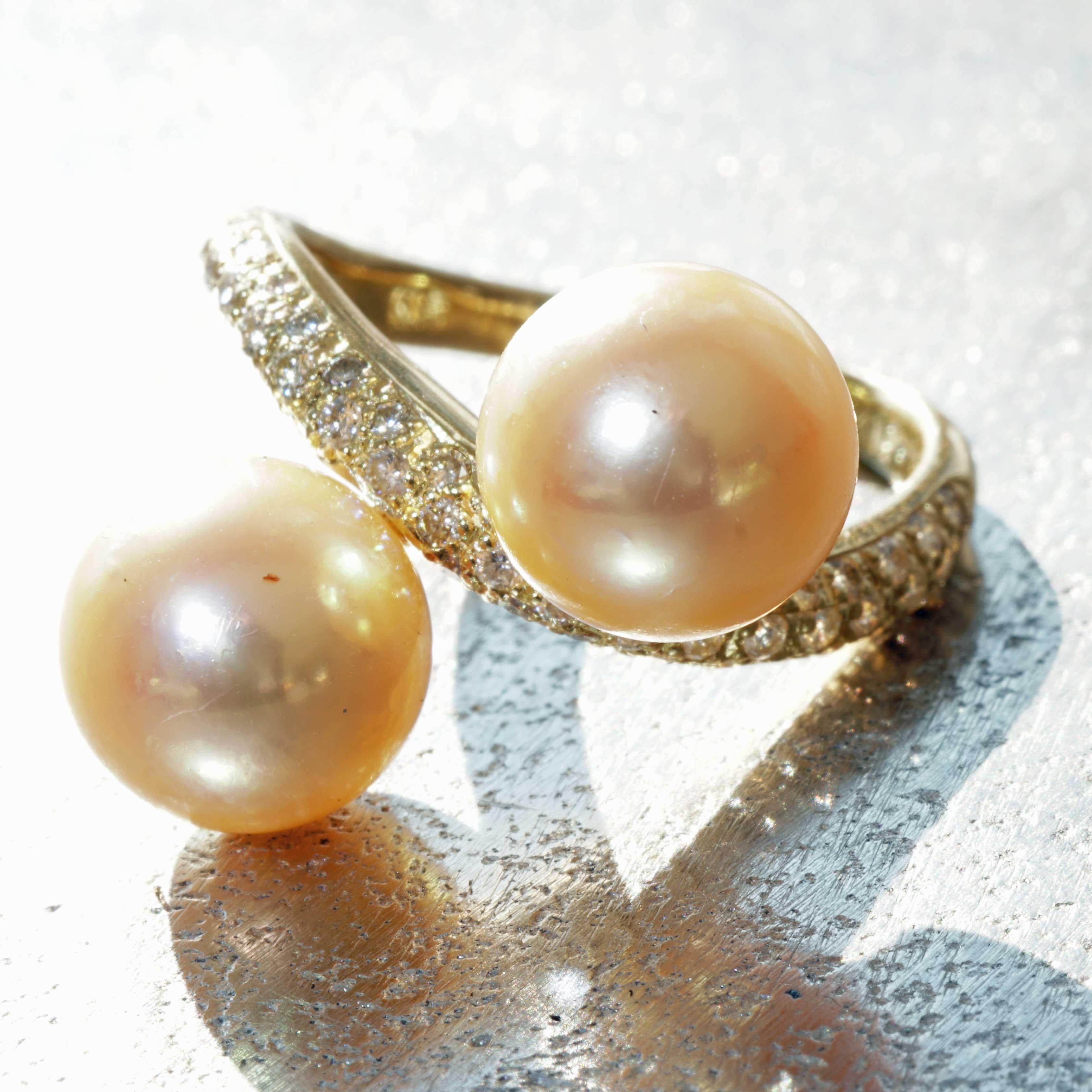 South Sea Pearl Brilliant Ring 18 kt Yellow Gold 0.51 ct W / VS-SI very elegant For Sale 13