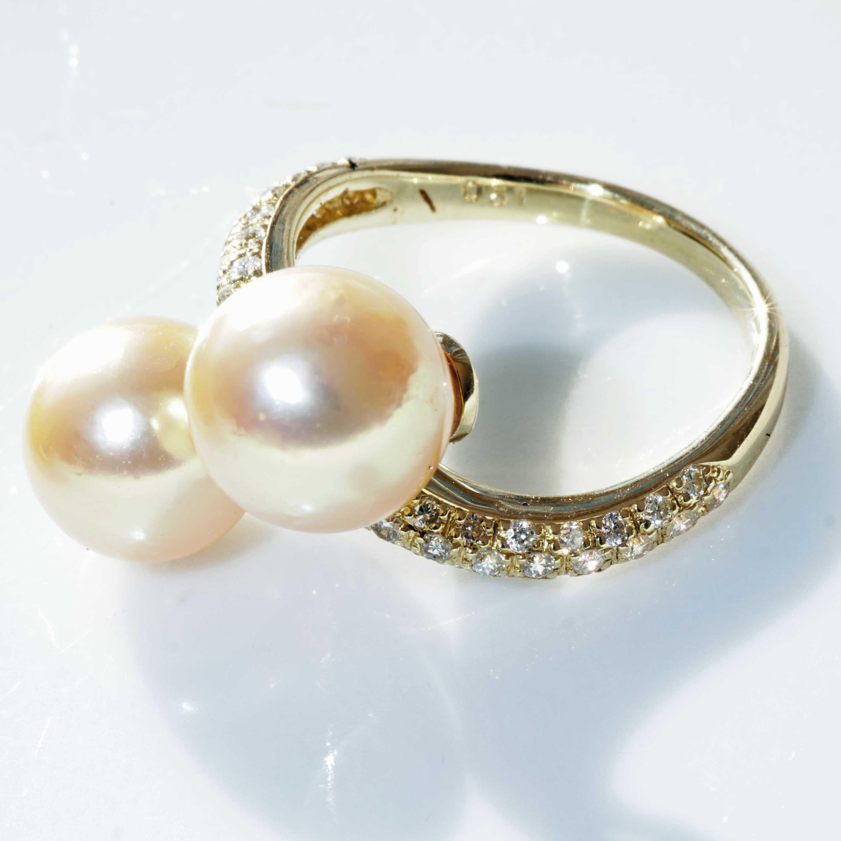 South Sea Pearl Brilliant Ring 18 kt Yellow Gold 0.51 ct W / VS-SI very elegant For Sale 4