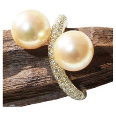 Anillo Brillante de Perlas del Mar del Sur 18 kt Oro Amarillo 0,51 ct W / VS-SI muy elegante