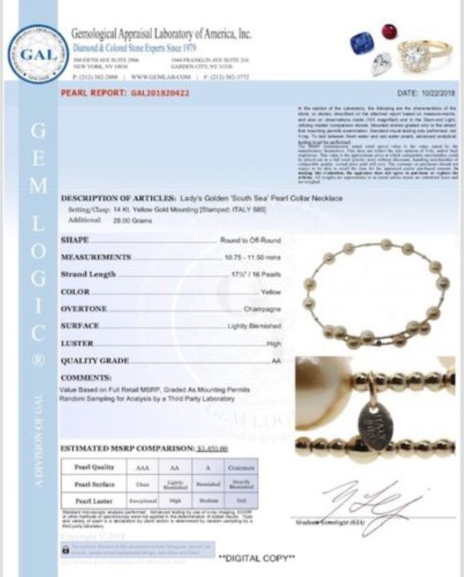Südseeperlen-Choker-Halskette 14 Karat Gold 11,5 mm Italien zertifiziert im Angebot 2