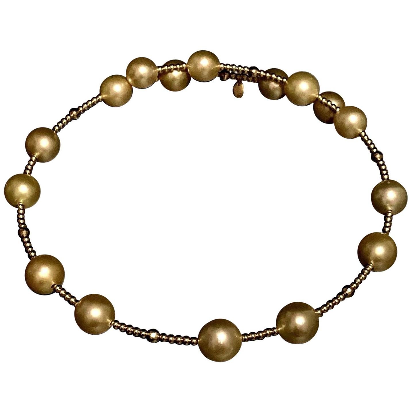 South Sea Pearl Choker Necklace 14 Karat Gold Italy Certified For Sale