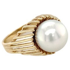 South Sea Pearl Cocktail Ring with Raised Cage Setting in Yellow Gold