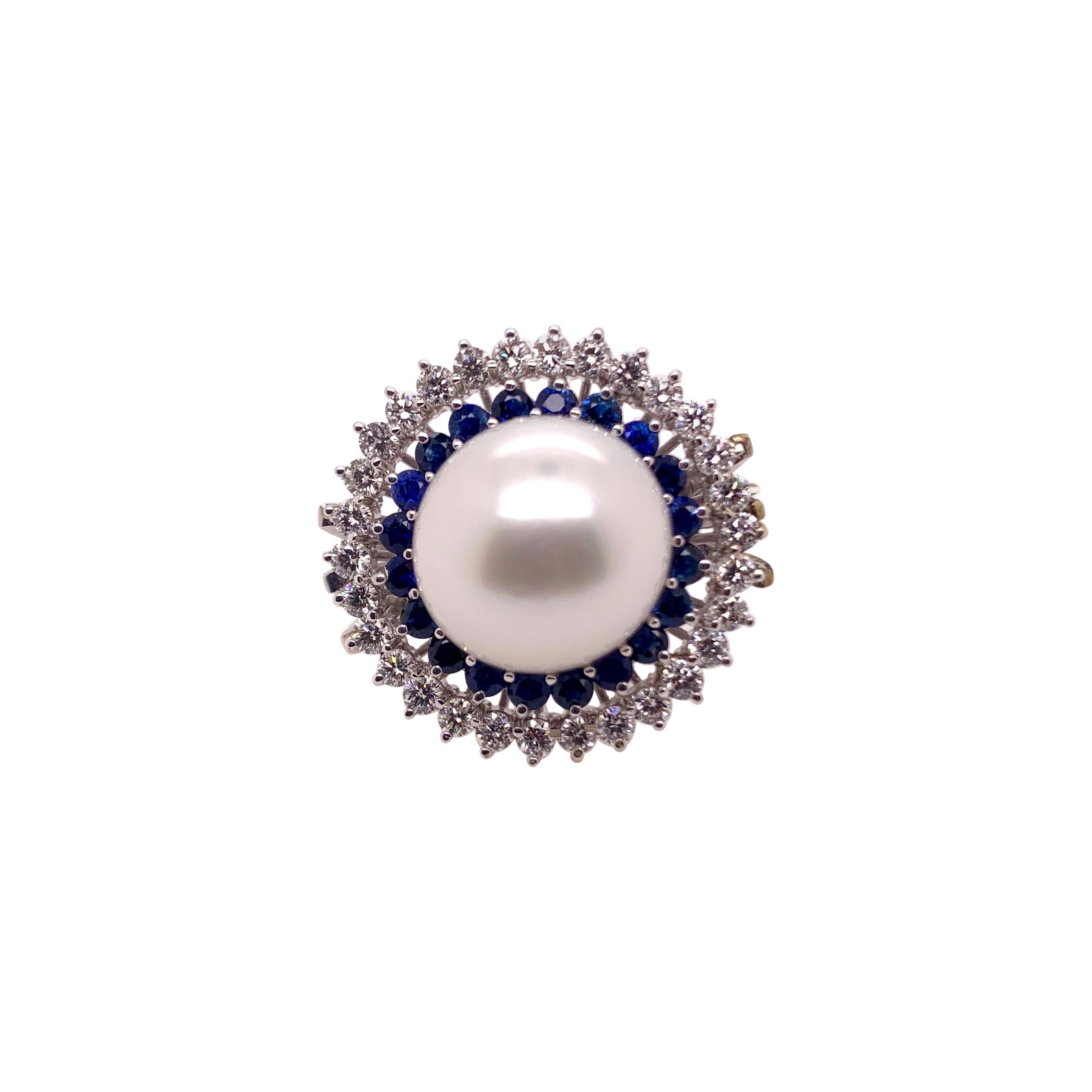 South Sea Pearl Cocktail Ring with Sapphires and Diamonds