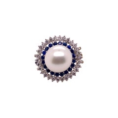 South Sea Pearl Cocktail Ring with Sapphires and Diamonds