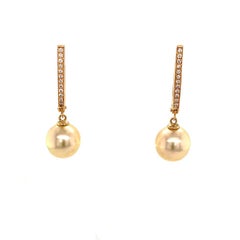 South Sea Pearl Dangle Earrings 14k Gold Large Certified