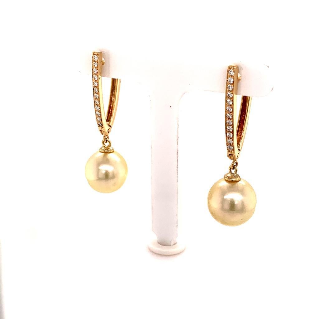 Modern South Sea Pearl Dangle Earrings 14k Gold Large Certified