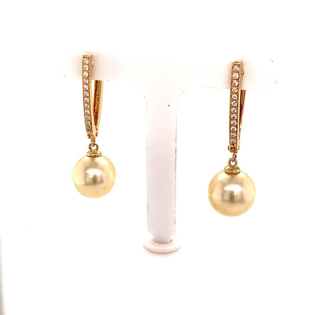 Round Cut South Sea Pearl Dangle Earrings 14k Gold Large Certified