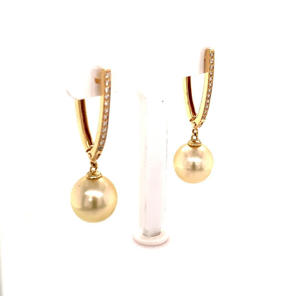 South Sea Pearl Dangle Earrings 14k Gold Large Certified In New Condition In Brooklyn, NY
