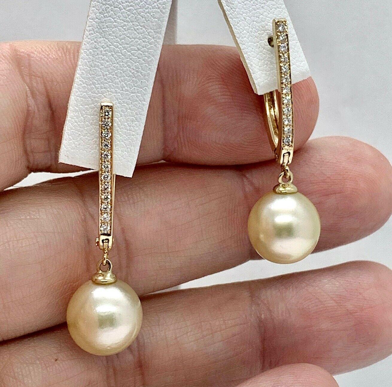 South Sea Pearl Dangle Earrings 14k Gold Large Certified 2