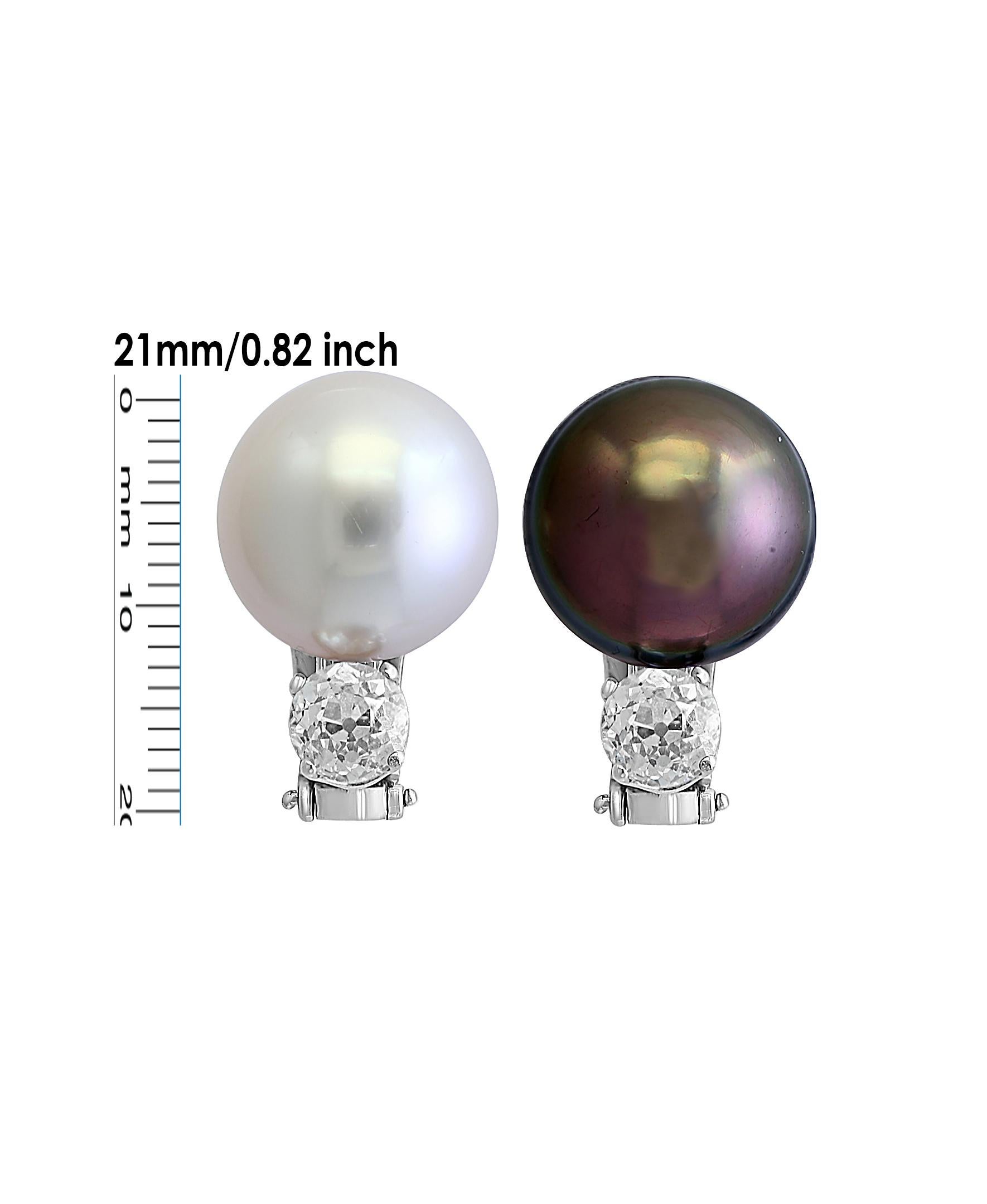 South Sea Pearl Day and Night Solitaire Diamond Cocktail Stud Earrings 18K Gold 5