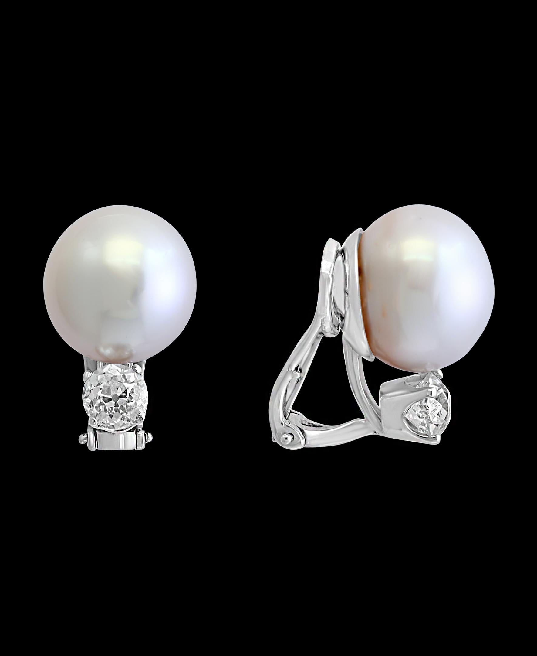 South Sea Pearl Day and Night Solitaire Diamond Cocktail Stud Earrings 18K Gold 2