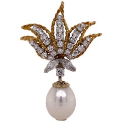 South Sea Pearl Diamond 18 Karat Two-Tone Gold Pendant Slide