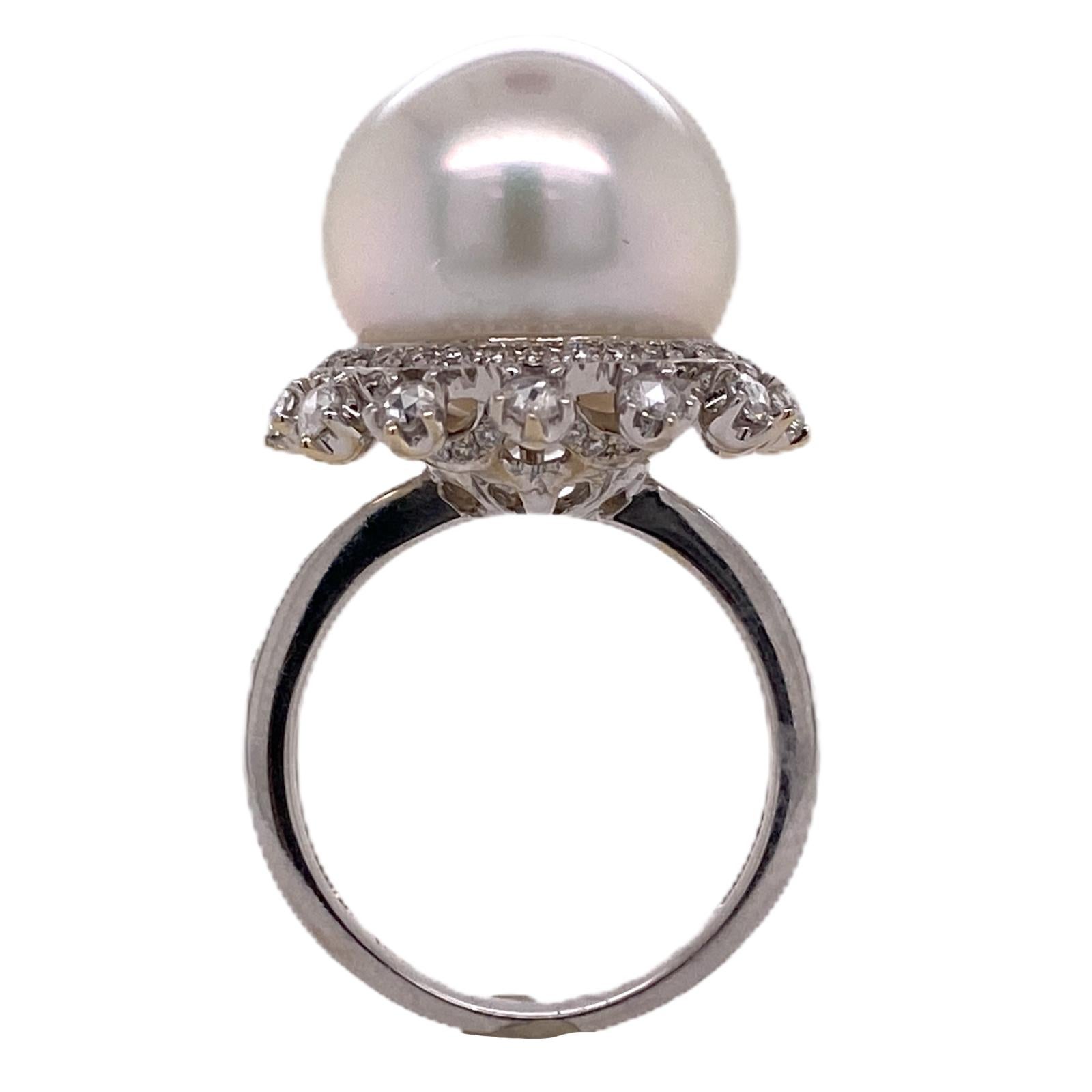 South Sea Pearl Diamond 18 Karat White Gold Cocktail Ring In Excellent Condition For Sale In Boca Raton, FL