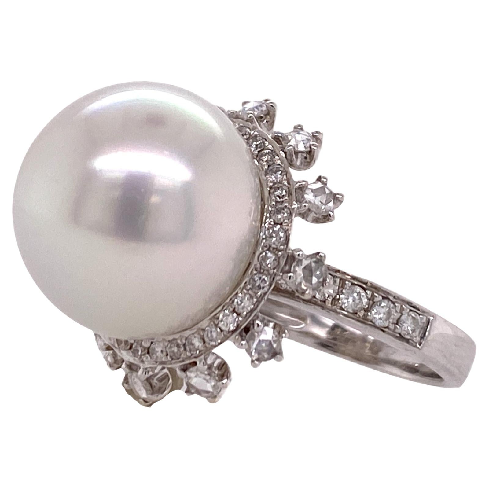 South Sea Pearl Diamond 18 Karat White Gold Cocktail Ring For Sale